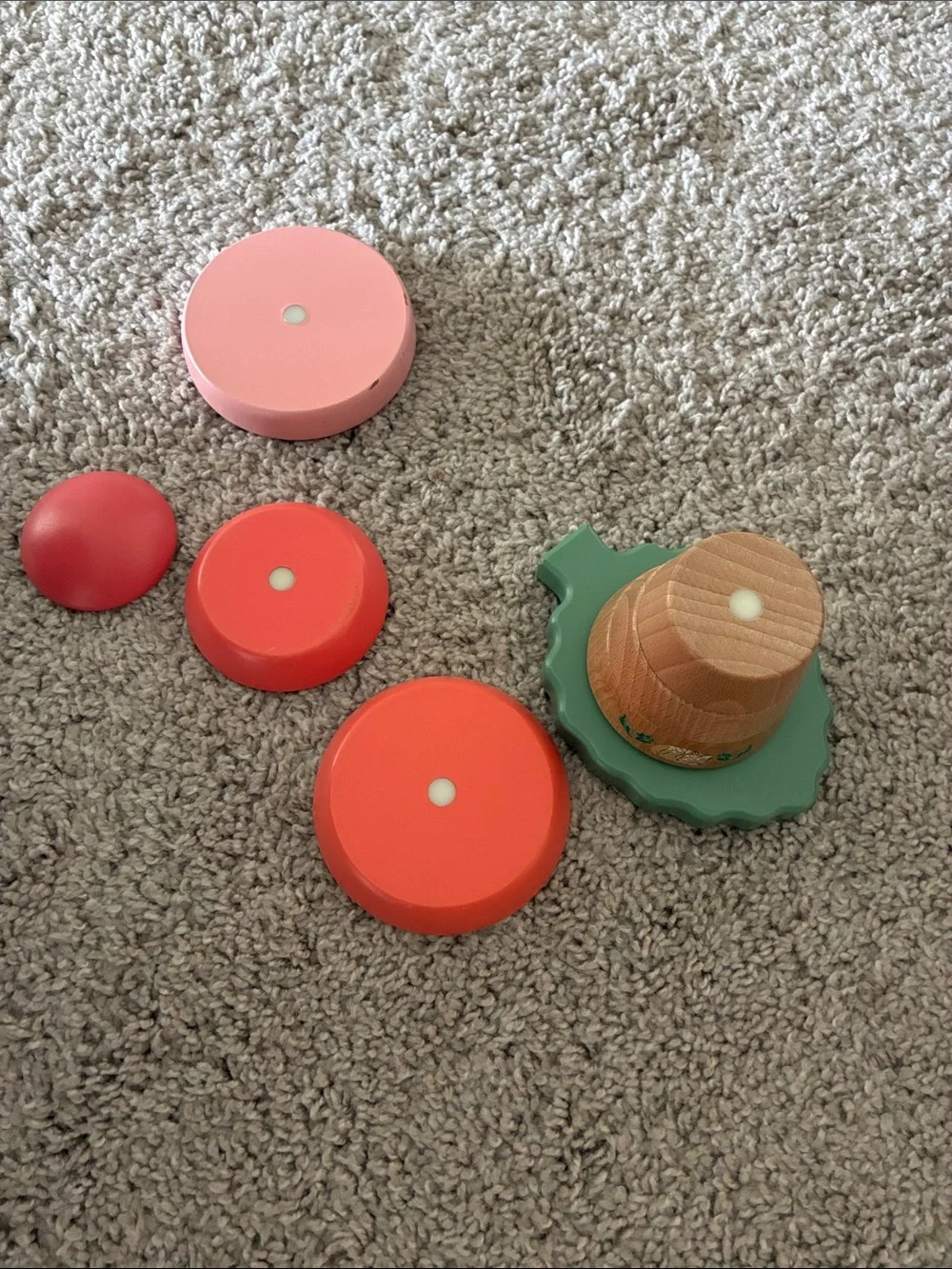 Wooden Stacking Mushroom Toy - Pink and Red with Green Base